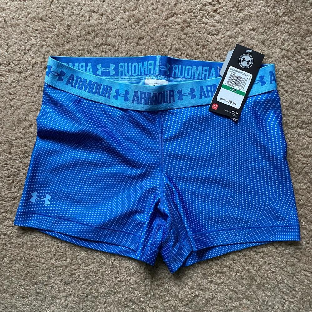 NWT Under Armour shorty compression shorts, size L, blue